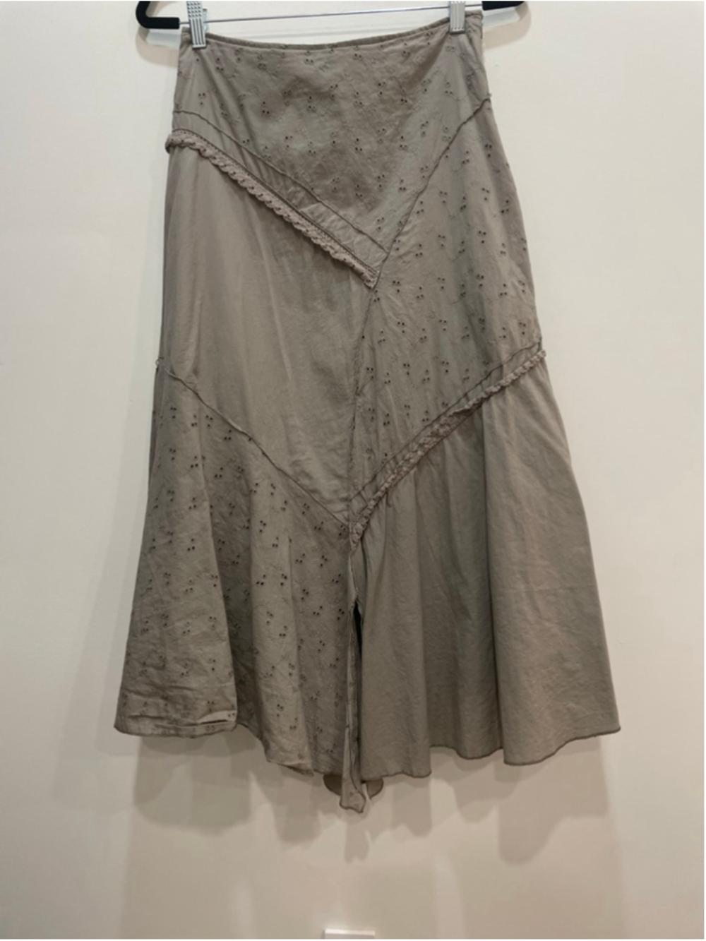 LINEA DOMANI Eyelet Patchwork Midi Skirt Size 6 Asymmetrical Boho Cottage